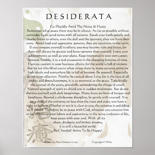 Desiderata Poster=Meditating Yoga Yin Yang Design Poster (Voorkant)