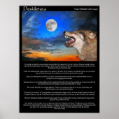 Desiderata-Posters met een wolf die naar de maan k Poster (Voorkant)
