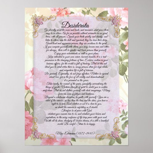 Desiderata, prose florale "gewenste dingen" door M Poster (Voorkant)