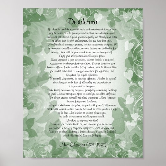 Desiderata" prose groene bloem poster (Voorkant)