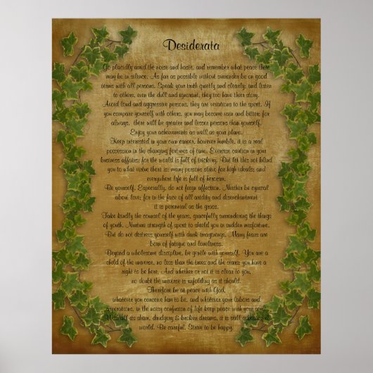 Desiderata prose Large ivy on parchment Poster (Voorkant)