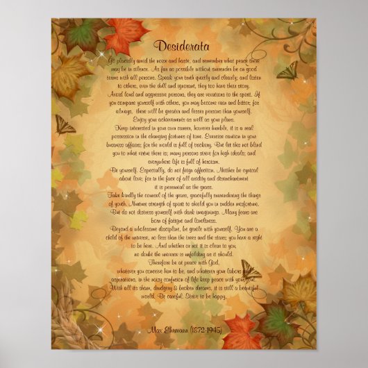Desiderata-prose op achtergrond van volledige kleu poster (Voorkant)