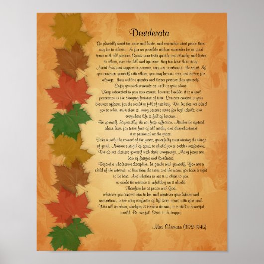 Desiderata-prose op de achtergrond van de valblade poster (Voorkant)
