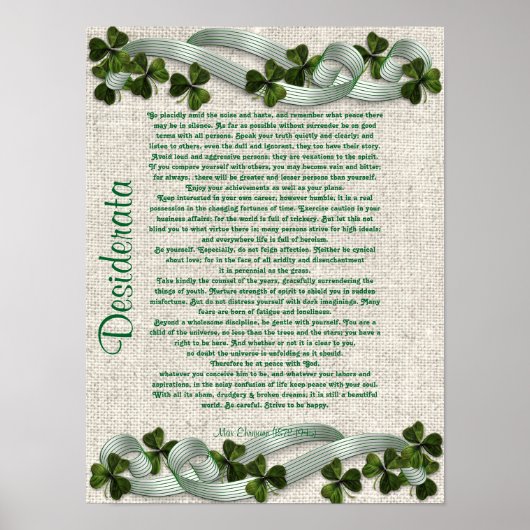 Desiderata prose op Ierse linen-look background Poster (Voorkant)