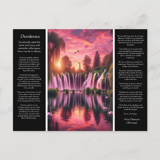 Desiderata Roze en Goud, Stilte en Zwanen Briefkaart (Voorkant)