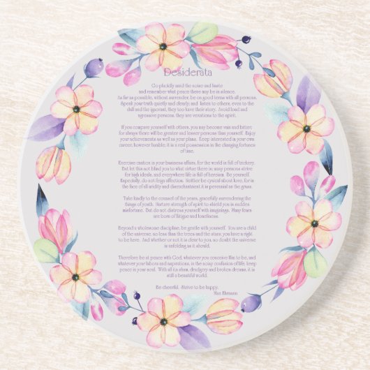 Desiderata Roze Paarse bloemenkrans Zandsteen Onderzetter (Voorkant)