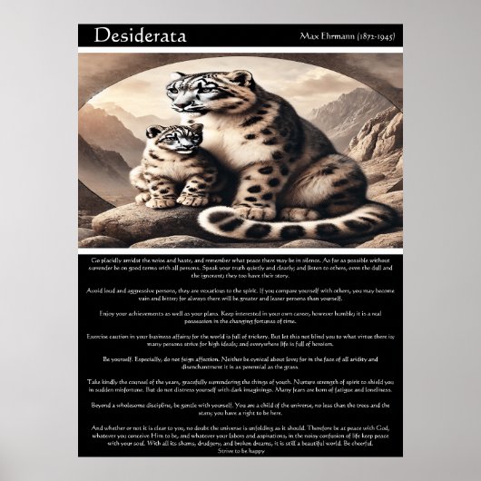 Desiderata: Snow Leopard en Cub Serenity Poster (Voorkant)