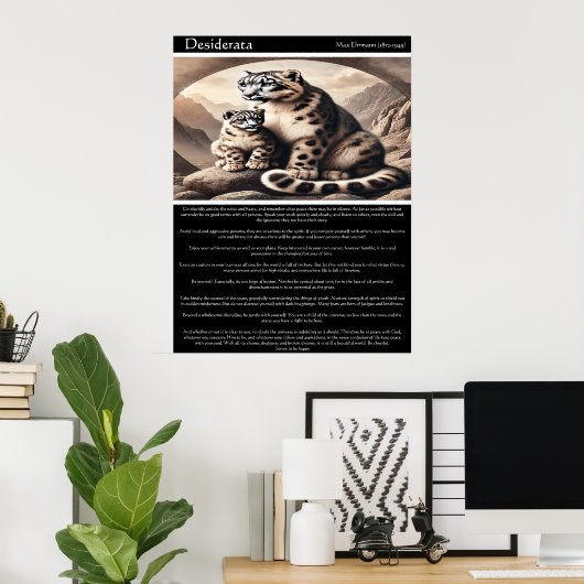Desiderata: Snow Leopard en Cub Serenity Poster (Thuiskantoor)