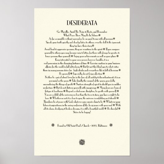 DESIDERATA Sunburst on Parchment Poster (Voorkant)
