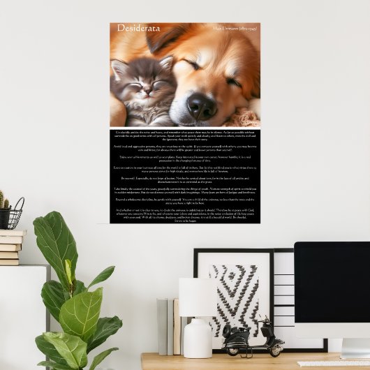 Desiderata Vreedzaam gezelschap: kitten en hond Poster (Thuiskantoor)