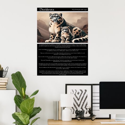 Desiderata: Vreedzame sneeuwluipaard en welp Poster (Thuiskantoor)