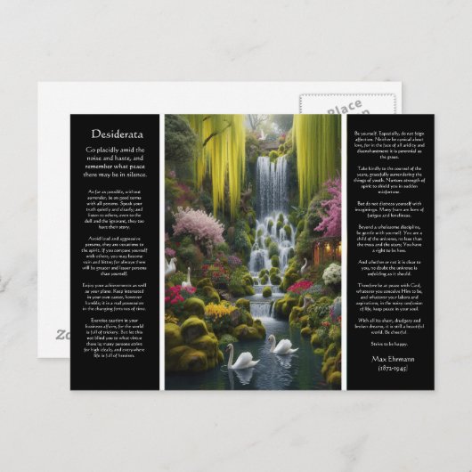 Desiderata Waterfall Spring's Vibrant Swan's Calm Briefkaart (Voorkant / Achterkant)