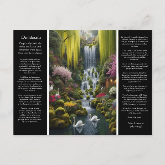 Desiderata Waterfall Spring's Vibrant Swan's Calm Briefkaart (Voorkant)