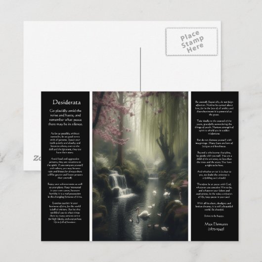 Desiderata waterval: kersenbloesems en zwanen briefkaart (Voorkant / Achterkant)