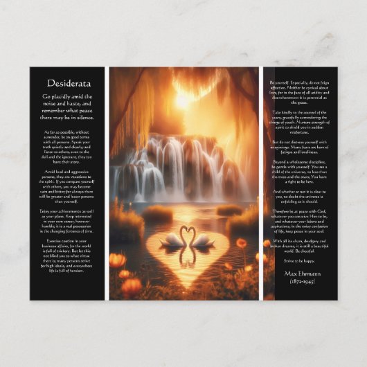 Desiderata waterval: rustige zwaan gloed briefkaart (Voorkant)