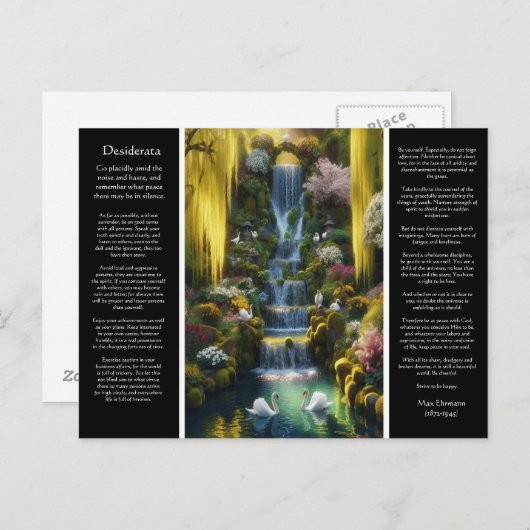 Desiderata waterval: schaduwrijke zwanen, zonnige briefkaart (Voorkant / Achterkant)