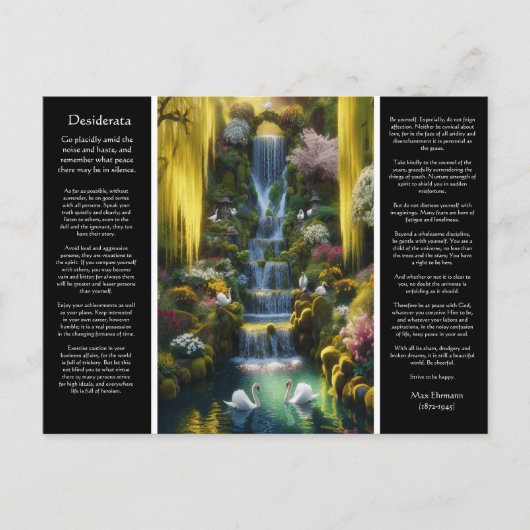 Desiderata waterval: schaduwrijke zwanen, zonnige briefkaart (Voorkant)
