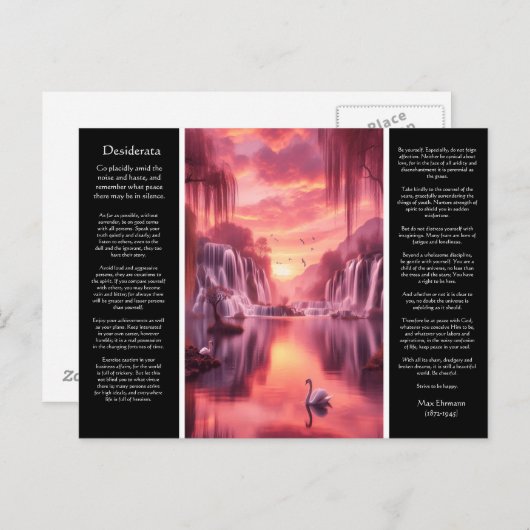 Desiderata Waterval: Zwanen bij zonsondergang, ref Briefkaart (Voorkant / Achterkant)