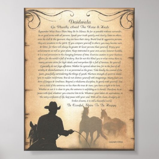 DESIDERATA Westerne Swing Rodeo Cowboy Horse Ropin Poster (Voorkant)