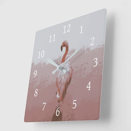 Design 60 flamingo bird vierkante klok (Hoek)
