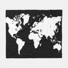 Design 69 zwart-witte wereldkaart fleece deken