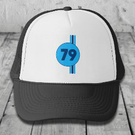 Design 79 in blue on turquoise with stripes trucker pet