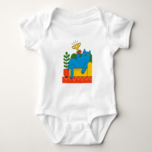 Design - Blue Cat Trophy Lounger - T-Shirt Baby  (Voorkant)