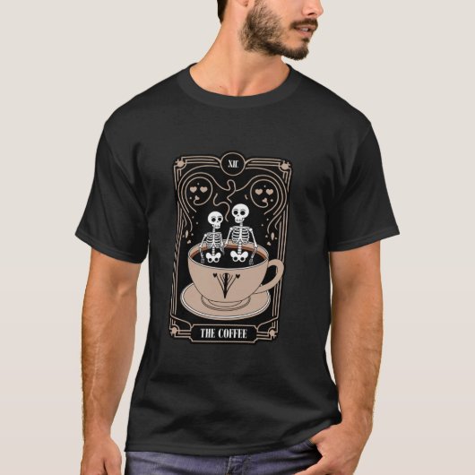 Design Coffee Lover Skeleton Coffee Tarot Kaart Gr T-shirt (Voorkant)