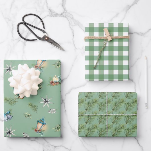 Design, Gingham Check en Pine Branch Inpakpapier Vel (Voorkant)