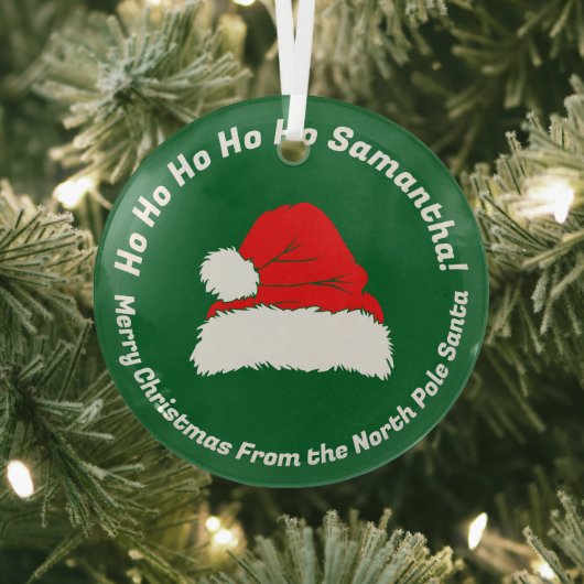 Design Green Ho ho ho Santa Merry Christmas Glas Ornament (Insitu)
