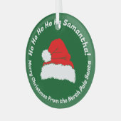 Design Groen Ho ho ho Sinterklaas Prettig Kerstfee Glas Ornament (Voorkant links)