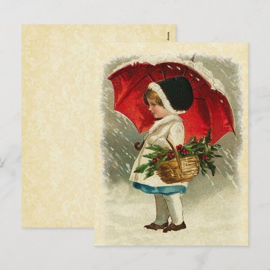 Design Meisje met Kerstparaplu Feestdagenkaart (Voorkant / Achterkant)