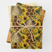 Design One van de zonnebloem- en bijenreeks Inpakpapier Vel (In situ)