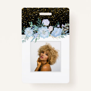 Design Own Blue Floral Business of Event Stationer Badge