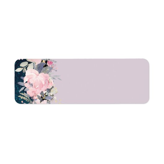 Design Own Stationery Girly Flowers Blue Glitter Etiket (Voorkant)