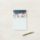 Design Own Stationery Girly Flowers Blue Glitter Post-it® Notes (Op bureau)