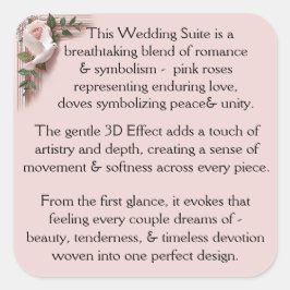 Design Pink Roses & Doves Vierkante Sticker