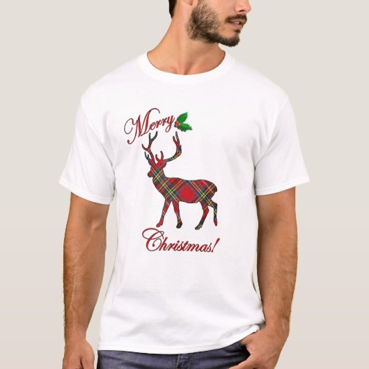 design Pset Pattern Deer Merry Kerstmis T-shirt (Voorkant)