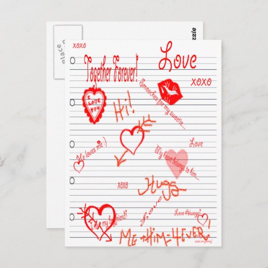 Design van het Briefkaart Gina Love Doodles (Voorkant / Achterkant)