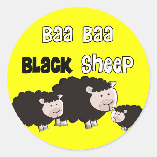 Design van zwarte schapen "Baa Baa Black Sheep" Ronde Sticker (Voorkant)
