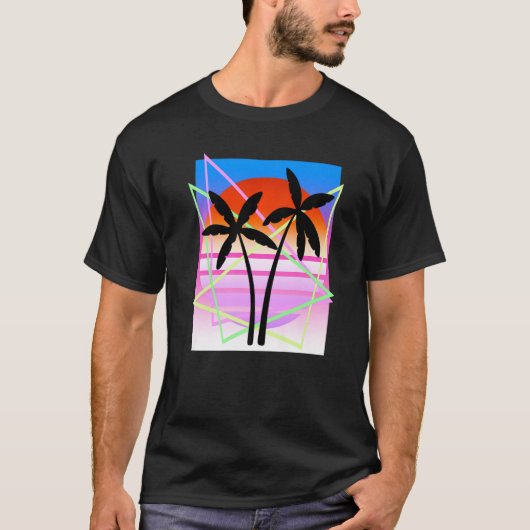 Design voor de vloedgolven van Cool Retro Palm Tre T-shirt (Voorkant)