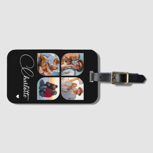 Design Your Own 4 Photo Personalized Name Bagagelabel (Voorkant (horizontaal))