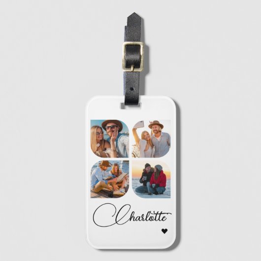 Design Your Own 4 Photo Personalized Name Bagagelabel (Voorkant (verticaal))