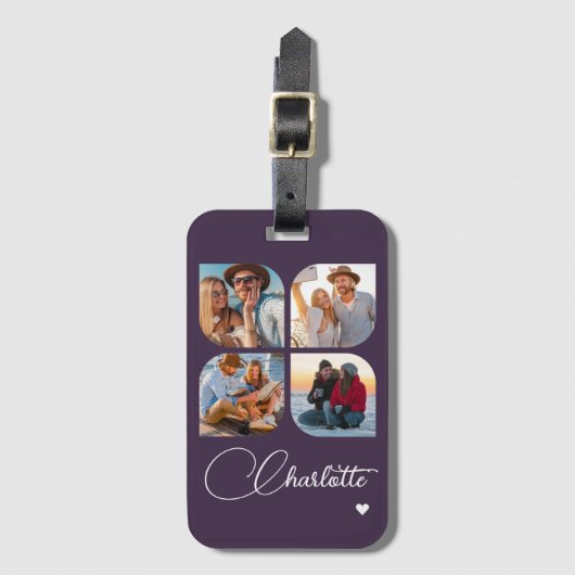 Design Your Own 4 Photo Personalized Name Bagagelabel (Voorkant (verticaal))