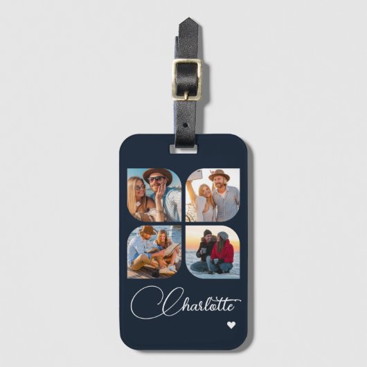 Design Your Own 4 Photo Personalized Name Bagagelabel (Voorkant (verticaal))