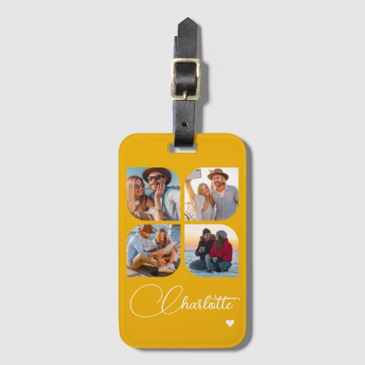 Design Your Own 4 Photo Personalized Name Bagagelabel (Voorkant (verticaal))