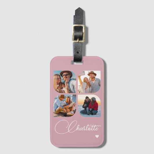 Design Your Own 4 Photo Personalized Name Bagagelabel (Voorkant (verticaal))