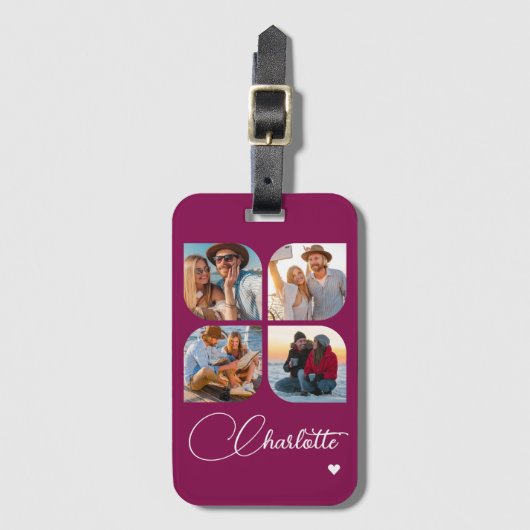 Design Your Own 4 Photo Personalized Name Bagagelabel (Voorkant (verticaal))