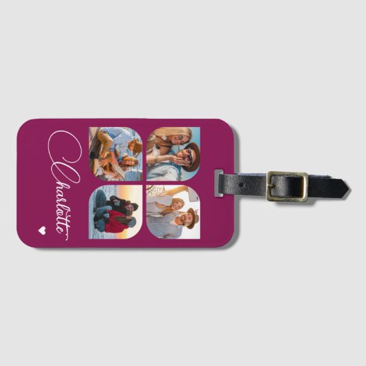 Design Your Own 4 Photo Personalized Name Bagagelabel (Voorkant (horizontaal))
