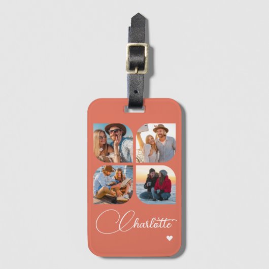 Design Your Own 4 Photo Personalized Name Bagagelabel (Voorkant (verticaal))